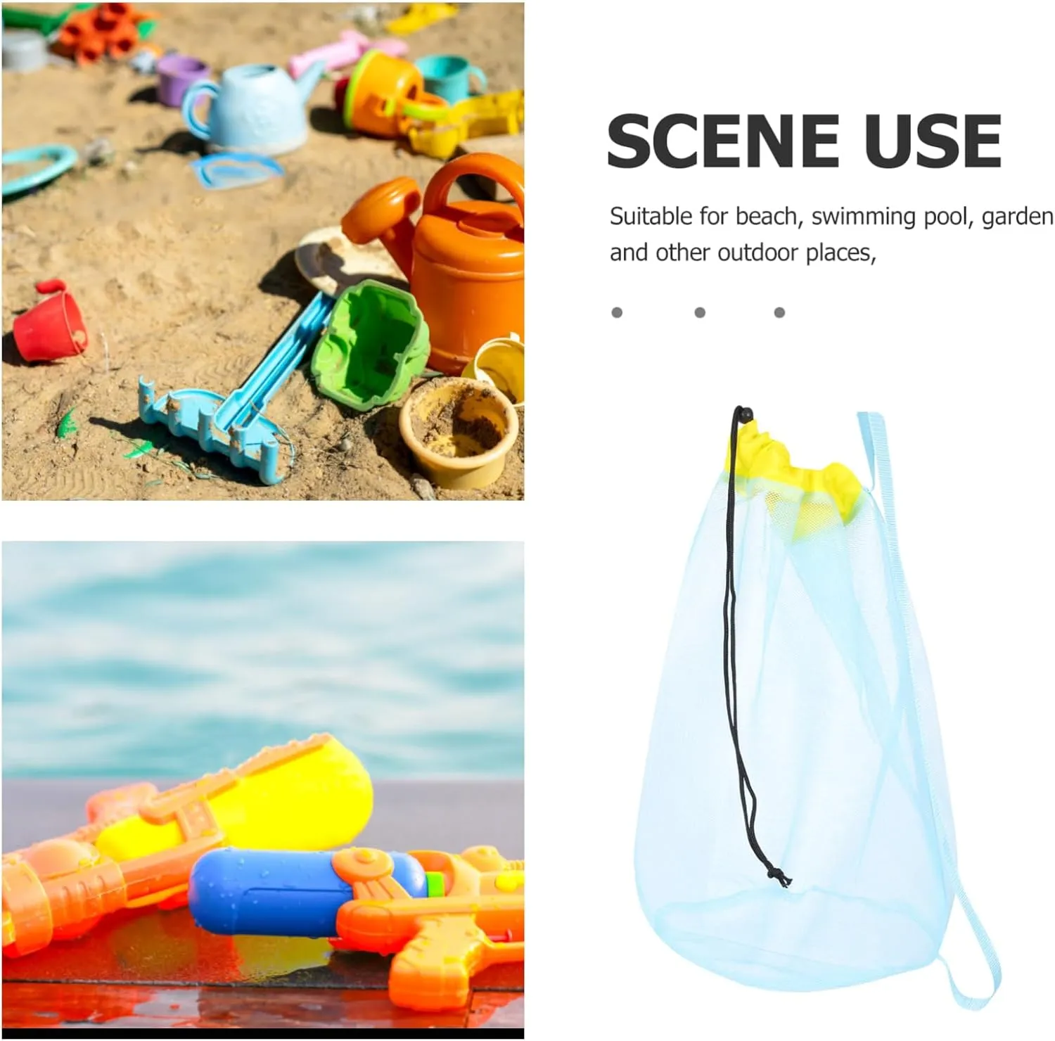 Toy Storage Bag Portable Mesh Carrying Pouch for Boy Girl Sand Toys Swimwear anthropomorphism Impressionism philology contain Shells Lightweight Drawstring Organizer for GALPADA 2pcs Beach 