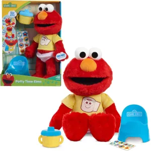 Toys for Ages 18 cane Month by Just Play, Medium SESAME STREET Potty Time Elmo 12-Inch Sustainable Plush Stuffed Animal, Sounds and Phrases, Potty Training Tool, Officially Licensed Kids 
