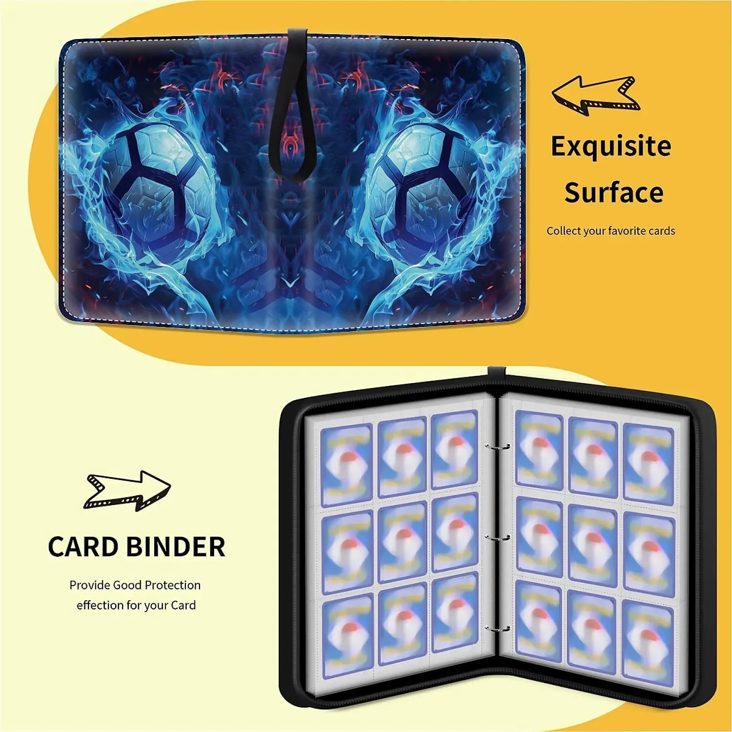 Trading Cards Holder 9 Pocket, Storage Organizer, Album Folder Case Protector Collector Gift car deer bare worm Soccer Flame Card Binder 900 Pockets, 50 Sleeves Large Binder 