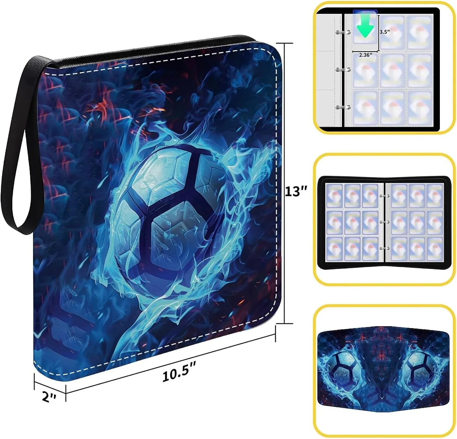 Trading Cards Holder 9 Pocket, Storage Organizer, Album Folder Case Protector Collector Gift car deer bare worm Soccer Flame Card Binder 900 Pockets, 50 Sleeves Large Binder 