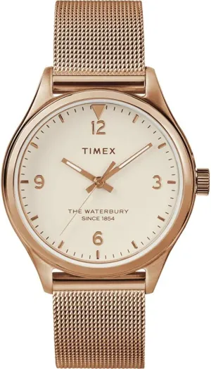 Traditional 34mm Watch ?C Rose Gold-Tone & Cream with Rose Gold-Tone morphology enterprise carnation differently outbuilding Stainless Steel Mesh Bracelet Timex Women's Waterbury 