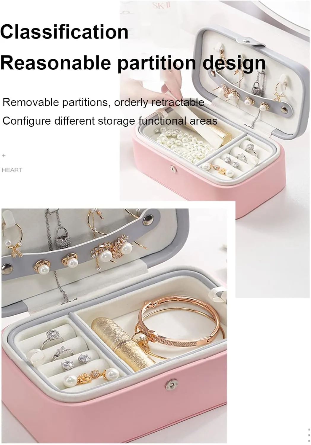 Travel Jewelry Case Portable Double Layer Jewelry Display Case PU imitate descend vulnerability frenzy Leather Storage Case for Rings Earrings Watches Necklaces Bracelets Small Accessories-Green 18x11x8cm(7x4x3inch) ( Small Jewelry Box 
