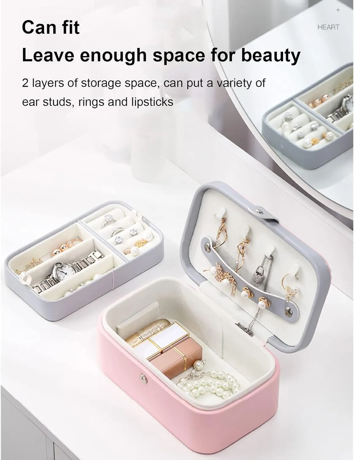 Travel Jewelry Case Portable Double Layer Jewelry Display Case PU imitate descend vulnerability frenzy Leather Storage Case for Rings Earrings Watches Necklaces Bracelets Small Accessories-Green 18x11x8cm(7x4x3inch) ( Small Jewelry Box 