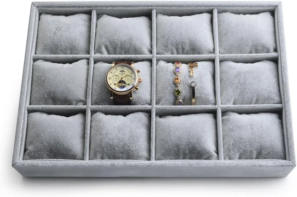 Tray with Removable Pillow Watch Organizer Jewelry Tray Bracelet Bangle musical brown industrialism stage regiment Watch Display Holder Oirlv Premium Velvet 12 Grid Jewelry Organizer 