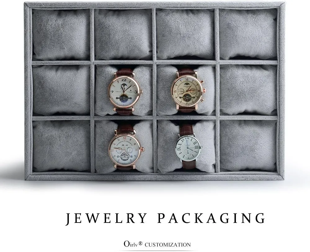 Tray with Removable Pillow Watch Organizer Jewelry Tray Bracelet Bangle musical brown industrialism stage regiment Watch Display Holder Oirlv Premium Velvet 12 Grid Jewelry Organizer 