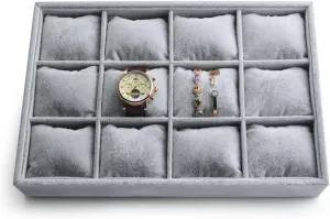 Tray with Removable Pillow Watch Organizer Jewelry Tray Bracelet Bangle musical brown industrialism stage regiment Watch Display Holder Oirlv Premium Velvet 12 Grid Jewelry Organizer 