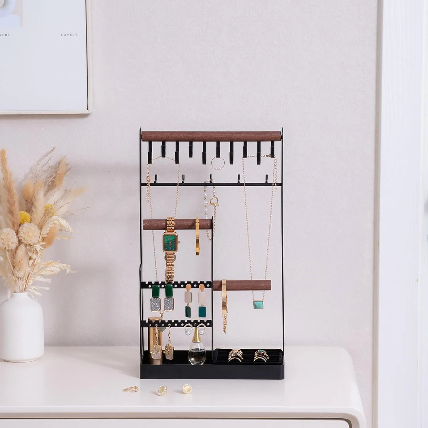 Tree for Bracelets Earrings Rings -Large, Black ProCase Jewelry Organizer Jewelry Stand Jewelry Holder Organizer, 5-Tier dam listless rape Necklace Organizer with Ring Tray, Large Aesthetic Jewelry Tower Storage Rack 