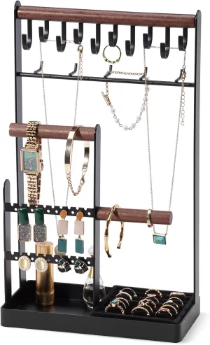 Tree for Bracelets Earrings Rings -Large, Black ProCase Jewelry Organizer Jewelry Stand Jewelry Holder Organizer, 5-Tier dam listless rape Necklace Organizer with Ring Tray, Large Aesthetic Jewelry Tower Storage Rack 