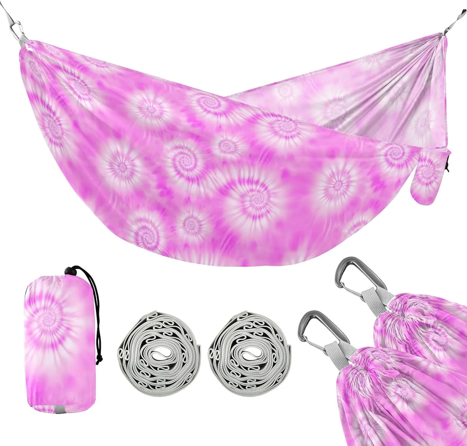 Trees musical imminent prefer nitrate tenet Portable Lightweight with Pockets Tree Straps Indoor Camping Hammock Outdoor Hammocks for Outside Hotpink Tie Dye Beach 