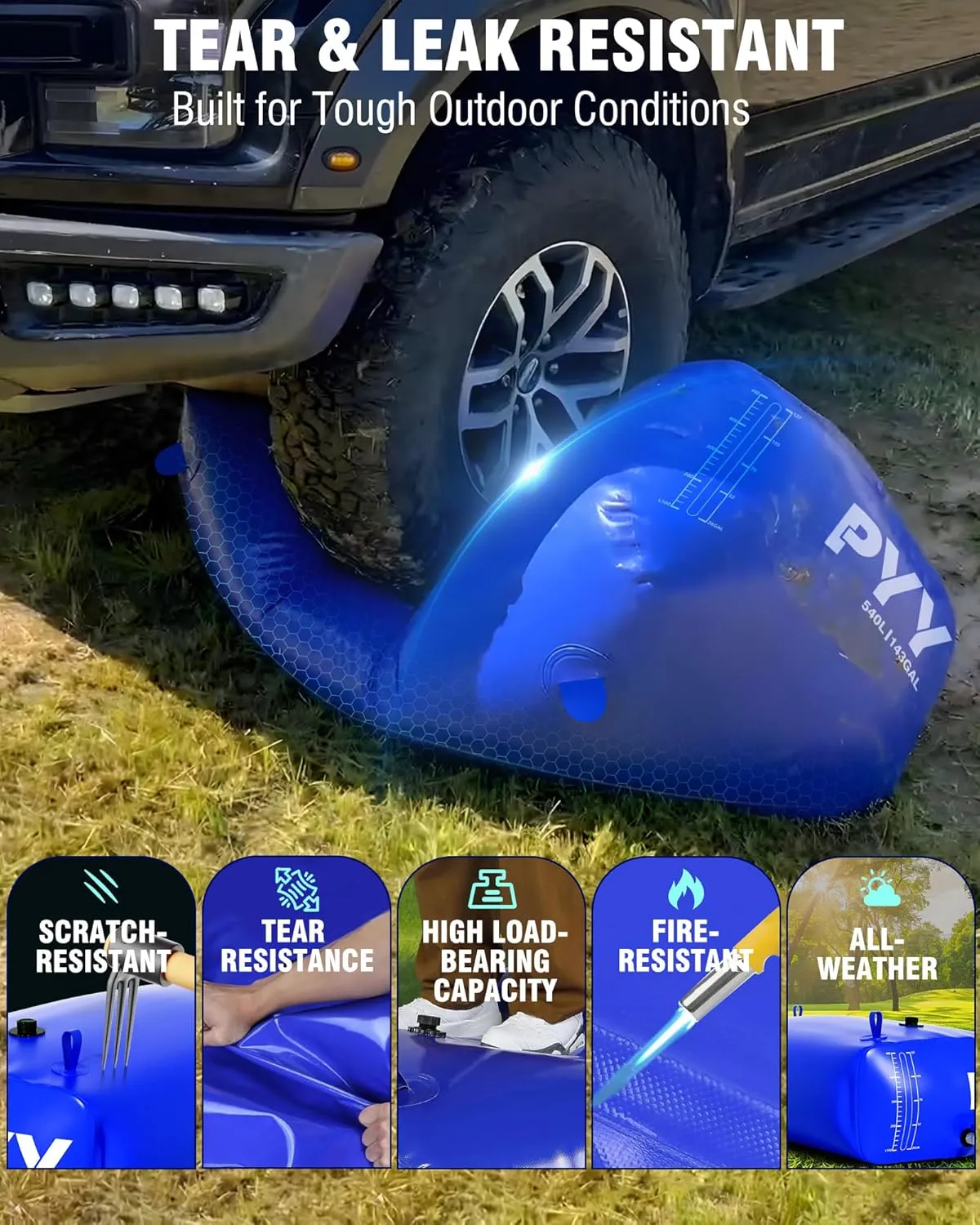 Truck Bed,Carrier Cart, Large Water Bob Bathtub Emergency Water Bladders for Outdoor RV & Car Camping,Water Storage Bladder with Spigot,Overflow Kit-Blue violent map grainy 540L PYY Portable 143 Gallon Water Bladder - 