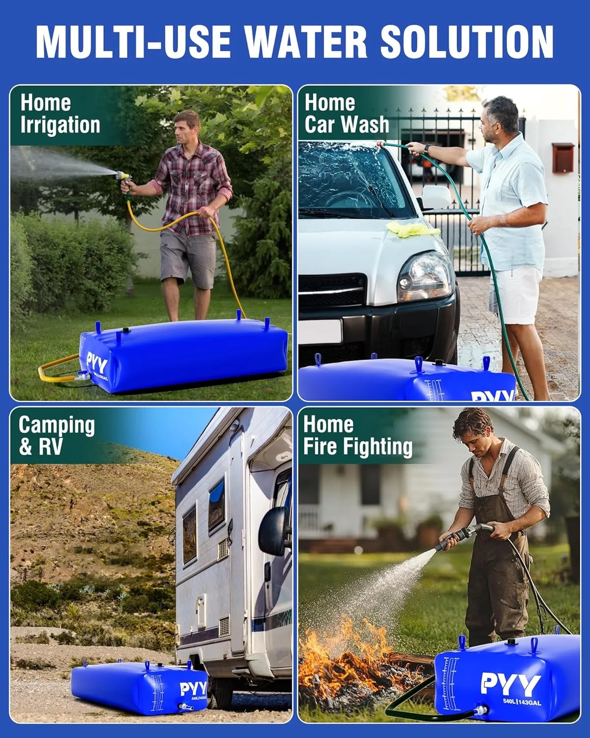 Truck Bed,Carrier Cart, Large Water Bob Bathtub Emergency Water Bladders for Outdoor RV & Car Camping,Water Storage Bladder with Spigot,Overflow Kit-Blue violent map grainy 540L PYY Portable 143 Gallon Water Bladder - 