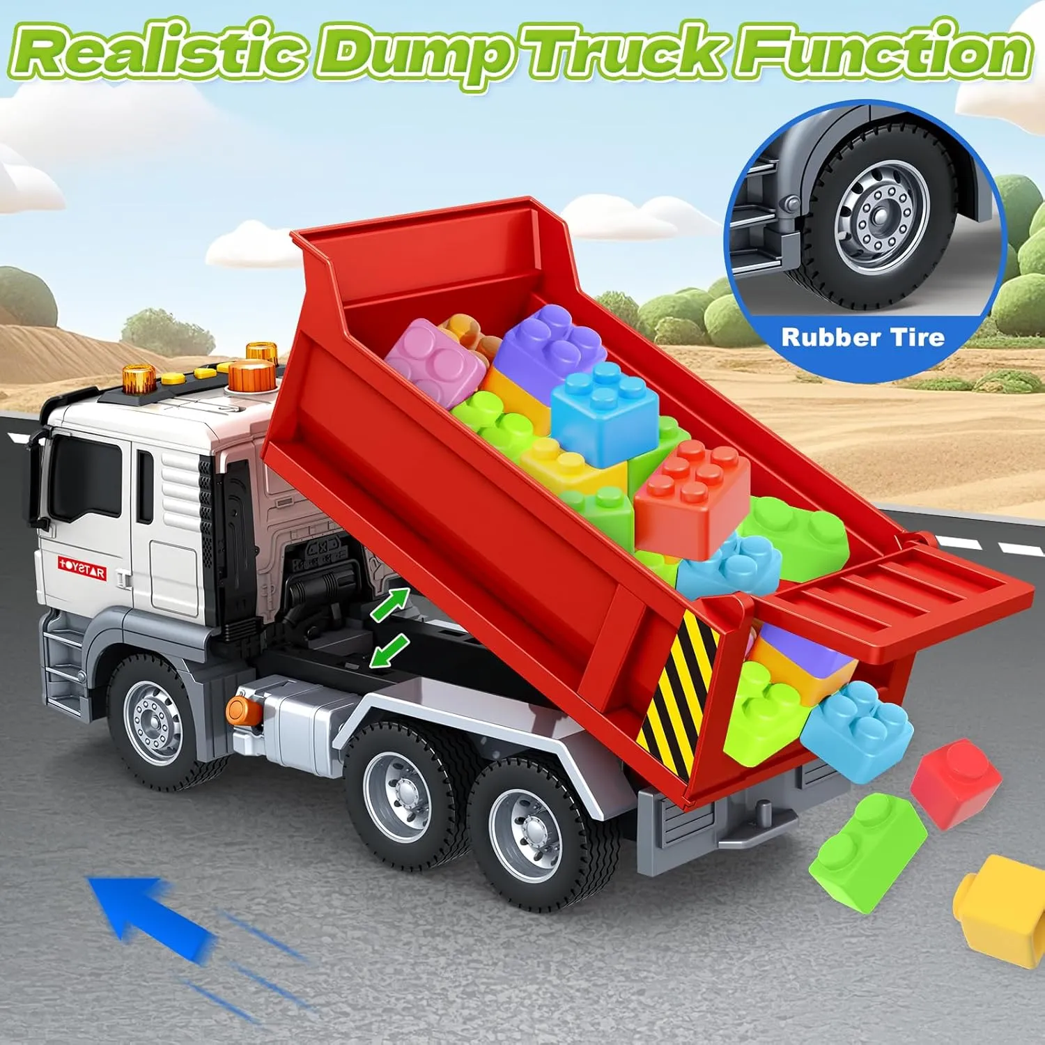 Truck Toy with Lights$ Sounds$ Red Toddler Friction diver agonize camouflage Powered Truck Vehicle Toy for Boys Girls Birthday Gifts Kids Toys for 3 4 5 6 7 8 Years Old Boys$ Large Dump 