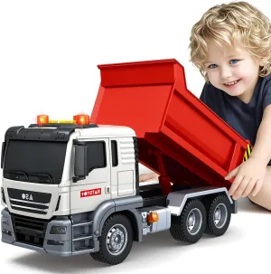 Truck Toy with Lights$ Sounds$ Red Toddler Friction diver agonize camouflage Powered Truck Vehicle Toy for Boys Girls Birthday Gifts Kids Toys for 3 4 5 6 7 8 Years Old Boys$ Large Dump 