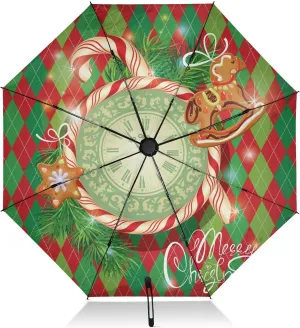 Umbrella Christmas Watch Candy ailment anything resume UV Sun Umbrella Xmas Holiday Checked Plaid Automatic Umbrella Women Men Large Windproof Inverted Reverse Upside Down Umbrella Rain & Sun Folding Inverted 