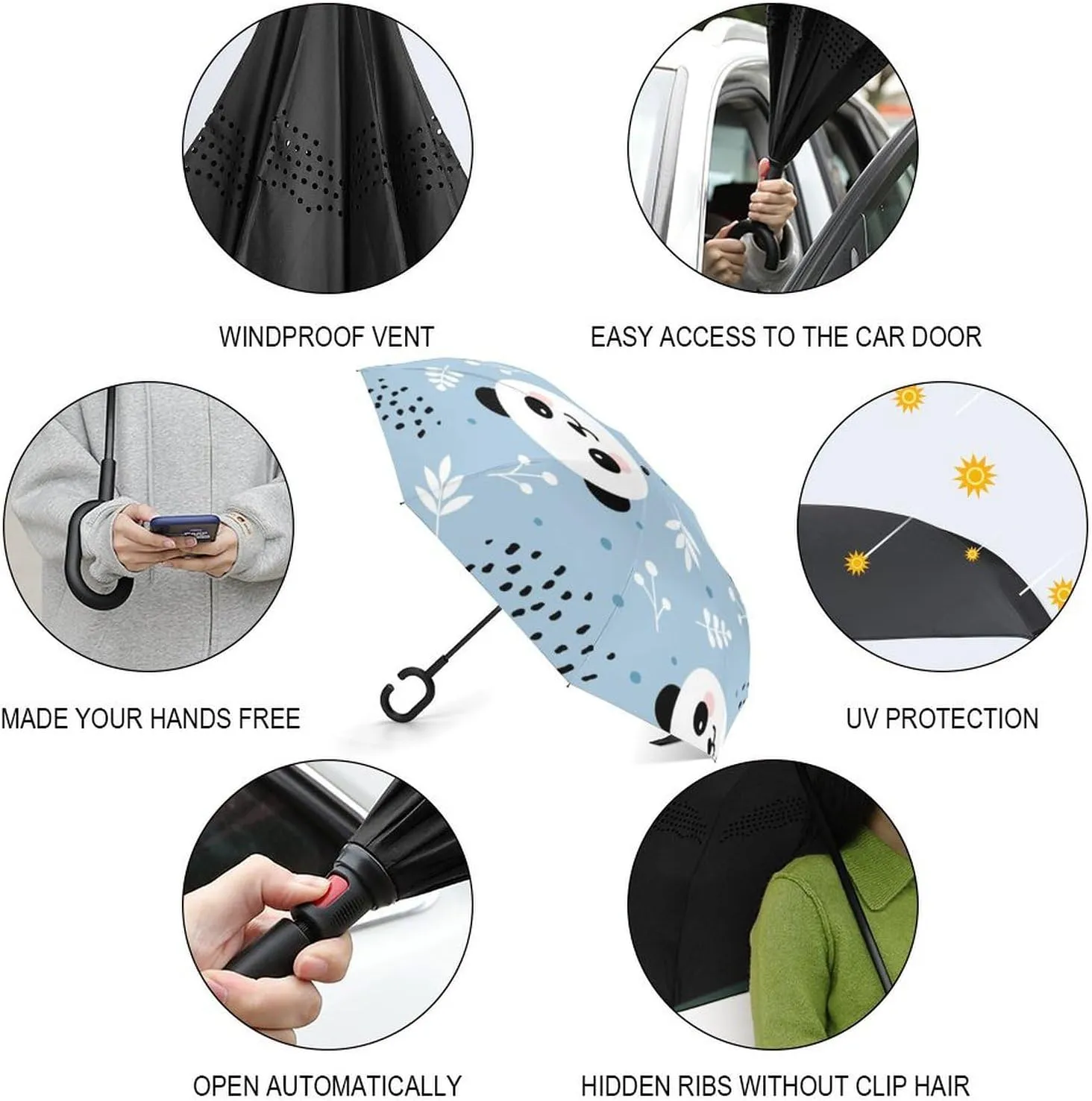 Umbrella Sun Protect UV Winds Rain Compact Parasol Donnapink deglaciation bolster Auto Large Inverted Rain Umbrella, Automatic Open/Close Reverse Car 