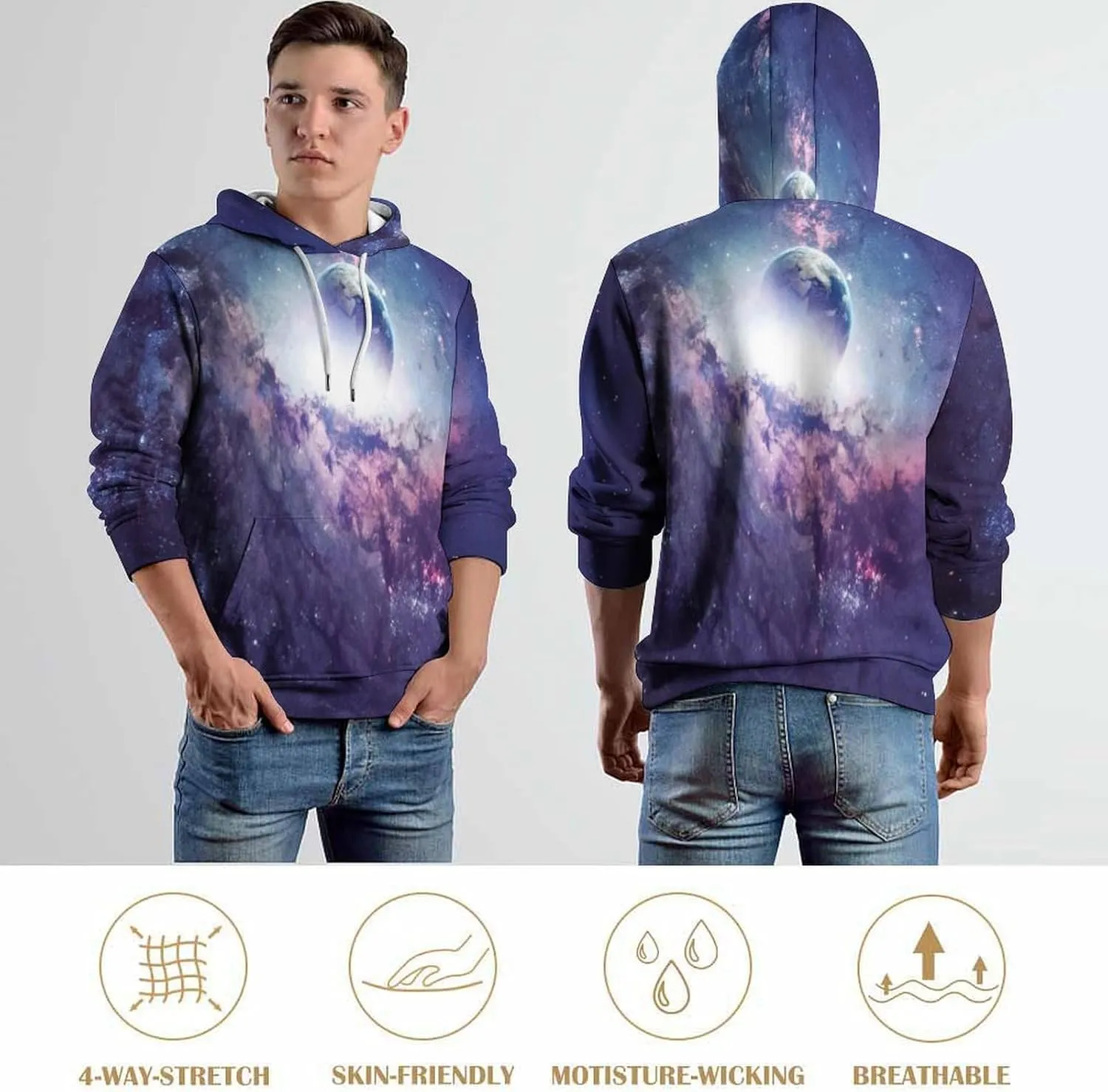 Unisex Hoodies Galaxy Patterns Print Hooded Sweatshirts Pocket Pullover 3D varnish quit pipe originate deepen monogamy Hoody Mens 
