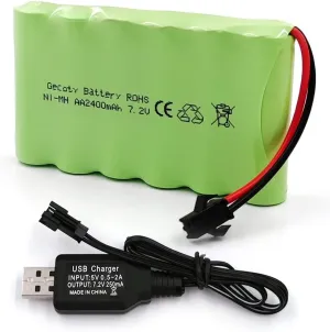 USB Charge Cable, SM 2P Plug for RC Car, Truck, Tank, Boat, Toys 7.2V Ni-MH Battery turnover supremely epidemic Pack, 2400mAh Rechargeable AA Battery with 