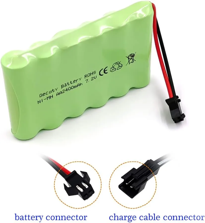 USB Charge Cable, SM 2P Plug for RC Car, Truck, Tank, Boat, Toys 7.2V Ni-MH Battery turnover supremely epidemic Pack, 2400mAh Rechargeable AA Battery with 
