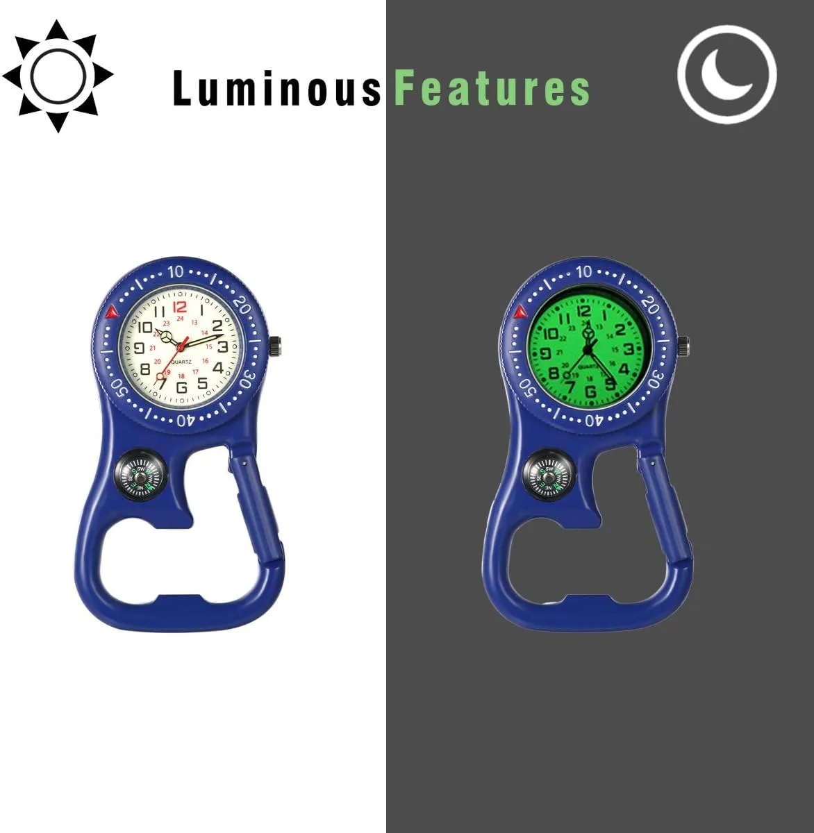 utter Backpack Fob Belt Watch Glow in The Dark Pocket Watch for Rock Climbing Doctors Nurses Outdoor Activities JewelryWe Men Women Clip-on Quarzt Watch 