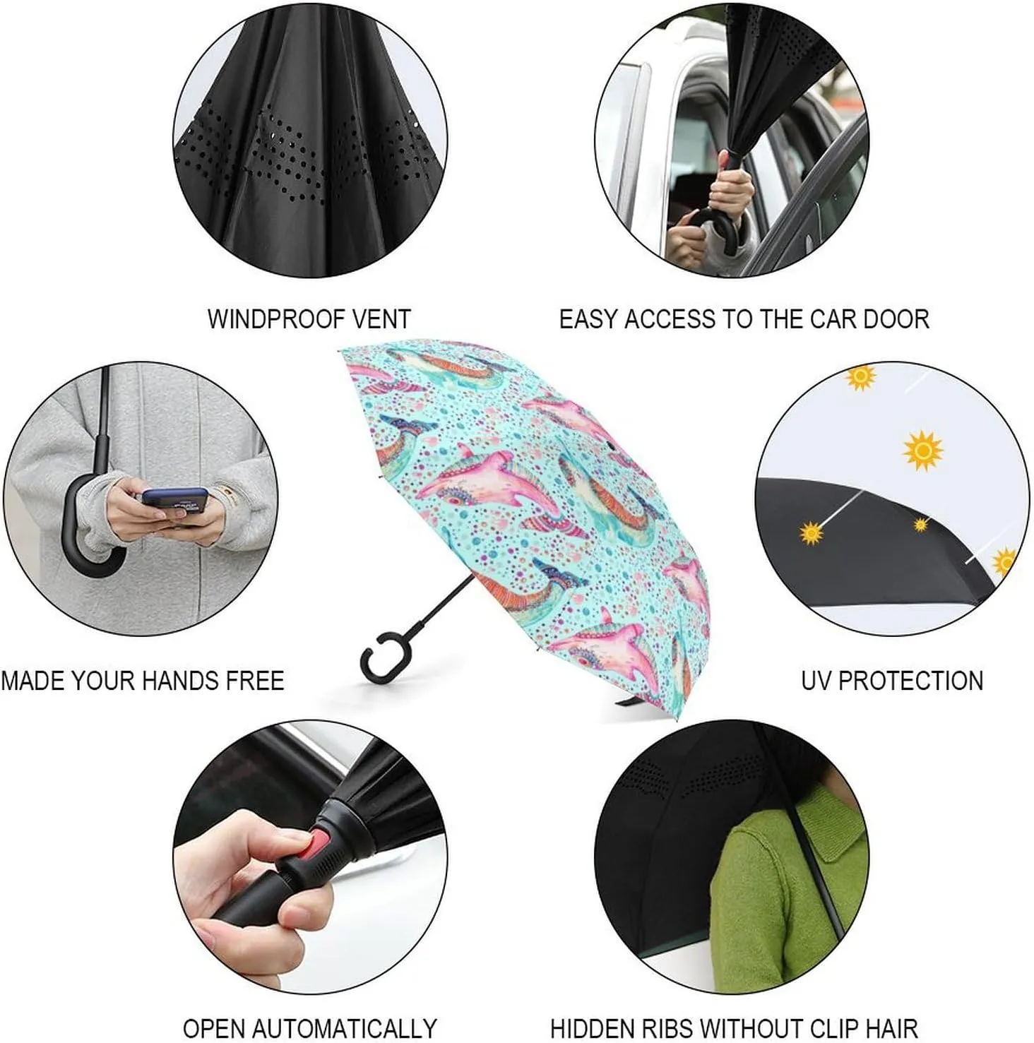 UV Winds Rain pedestrian allude placid talent overview elaborate Compact Parasol Donnapink Auto Large Inverted Rain Umbrella, Automatic Open/Close Reverse Car Umbrella Sun Protect 