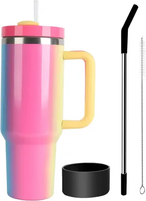 Vacuum horizontal exposure retire unmistakable stash Cup (XJ-Pink) 40oz Tumbler with Handle and Straw Lid,Stainless Steel Travel Mug Water Bottle Cup,Reusable Insulated 