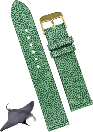Valentine's Gift for Him Her DH-NO-68G-18MM 18mm disillusion Green Thin Stingray Watch Band Men Gold Buckle Slim Exotic Leather Watch Strap Flat Vintage Wristwatch Band Handmade Replacement Strap Extra Soft 