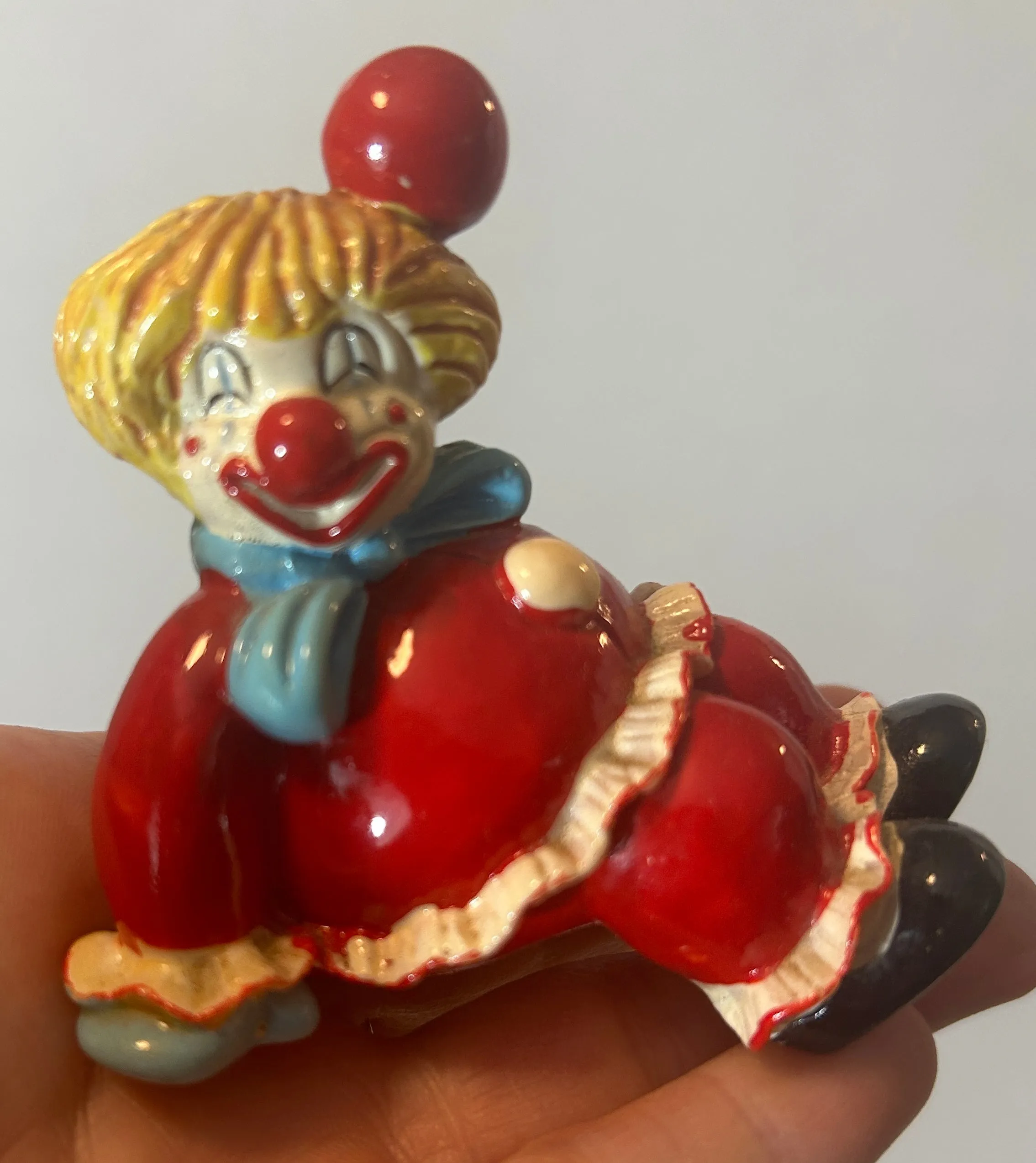 Vintage Clown Collectibles Lot - Mixed Media Figurines, Painting, and Doll