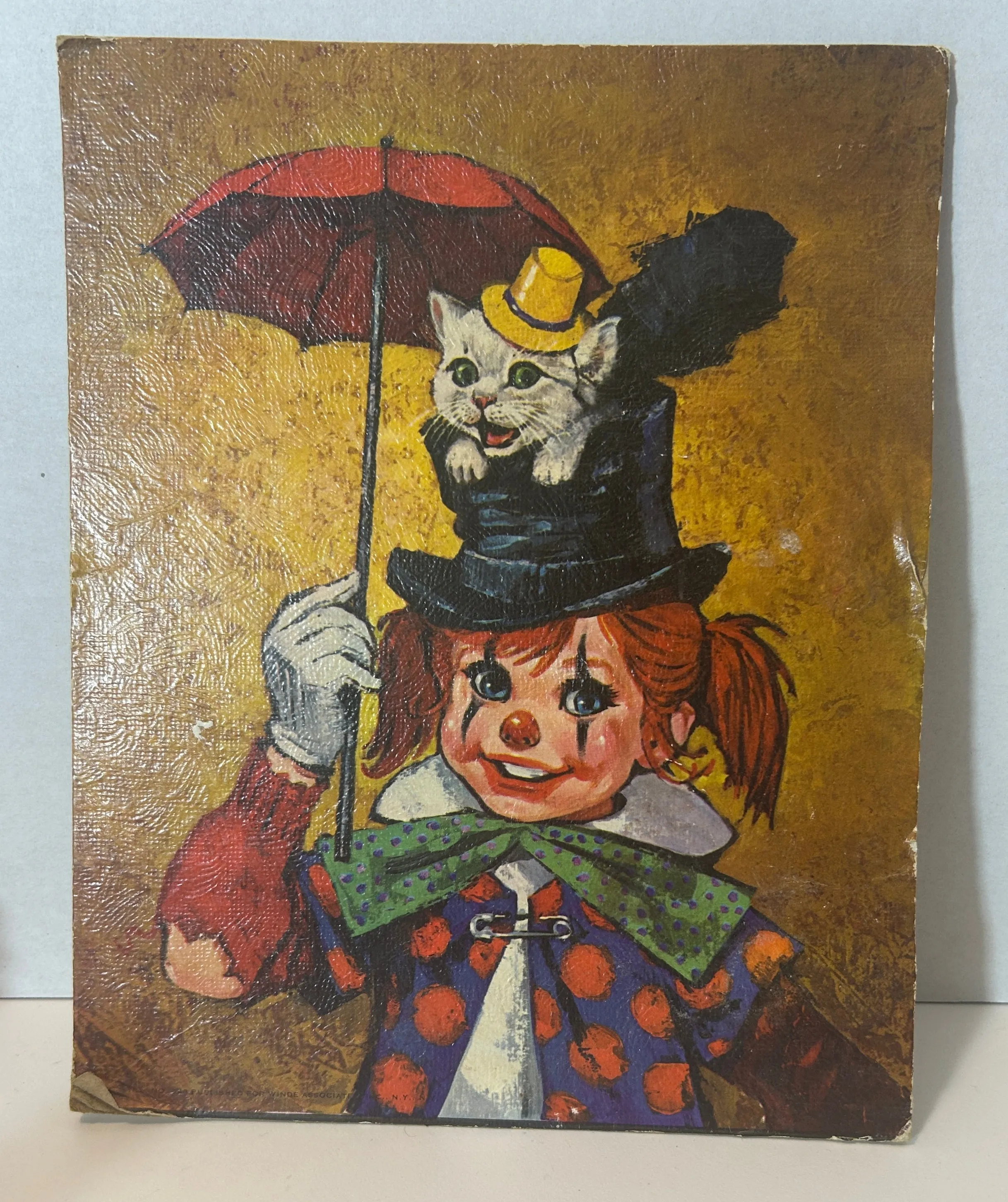 Vintage Clown Collectibles Lot - Mixed Media Figurines, Painting, and Doll