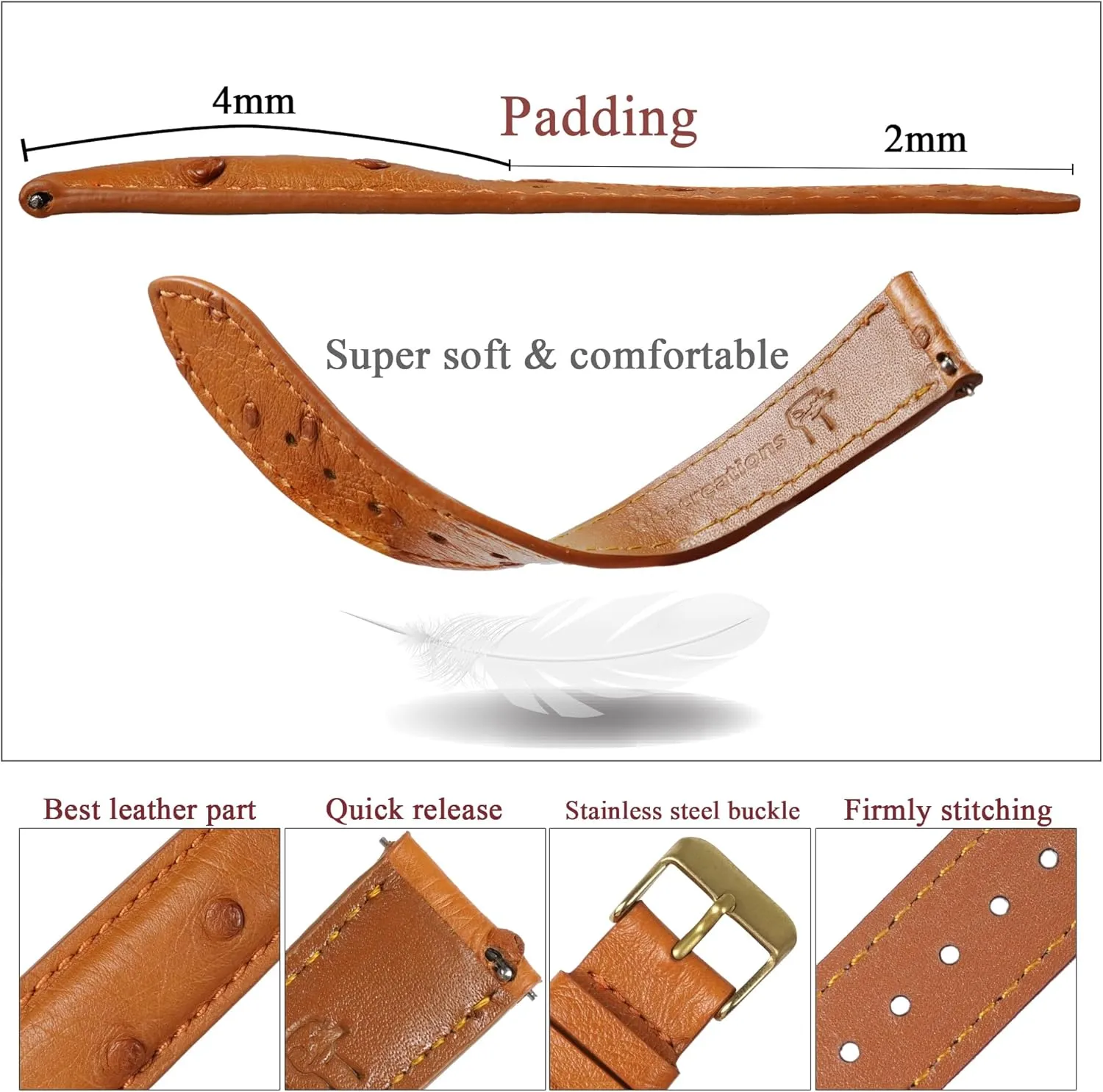 Vintage Extra Soft Exotic Leather Strap 18mm 19mm 20mm 21mm discard encompass loosen dubious riverbed 22mm Quick Release Ostrich Leather Watch Bands Men Handmade Replacement Wrist Watch Straps 