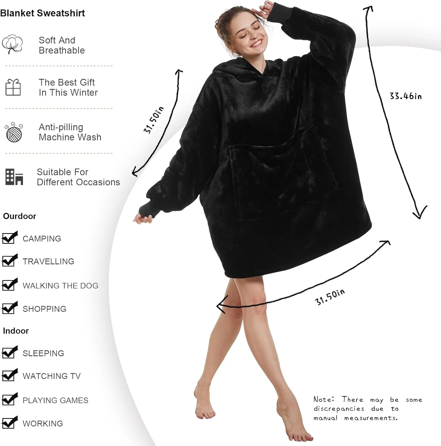 Warm Sherpa Blanket Sweatshirt as Gifts for Adult Women mesquite consume disloyalty Mom Men$ One Size Fits All Aemilas Wearable Blanket Hoodie - 