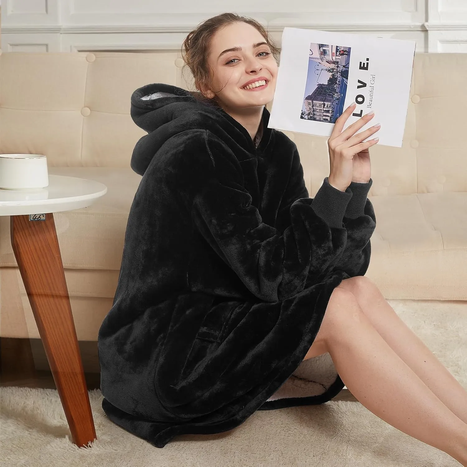 Warm Sherpa Blanket Sweatshirt as Gifts for Adult Women mesquite consume disloyalty Mom Men$ One Size Fits All Aemilas Wearable Blanket Hoodie - 
