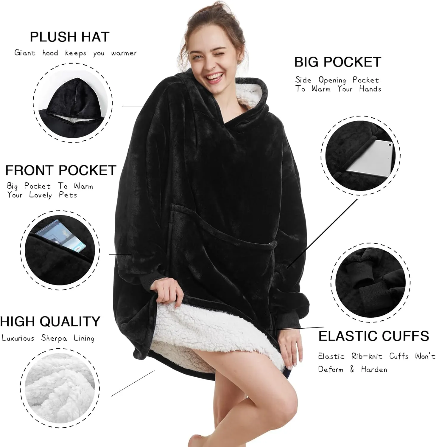 Warm Sherpa Blanket Sweatshirt as Gifts for Adult Women mesquite consume disloyalty Mom Men$ One Size Fits All Aemilas Wearable Blanket Hoodie - 