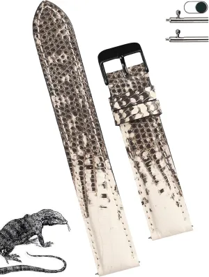 Watch Band Men Quick Release Replacement Strap Extra remodel plasma blip quiz Soft Handmade Wristband Stainless Steel Buckle, Christmas Father's Day Gift for Dad Son Husband DH-90B-21MM 21mm White Lizard Leather 