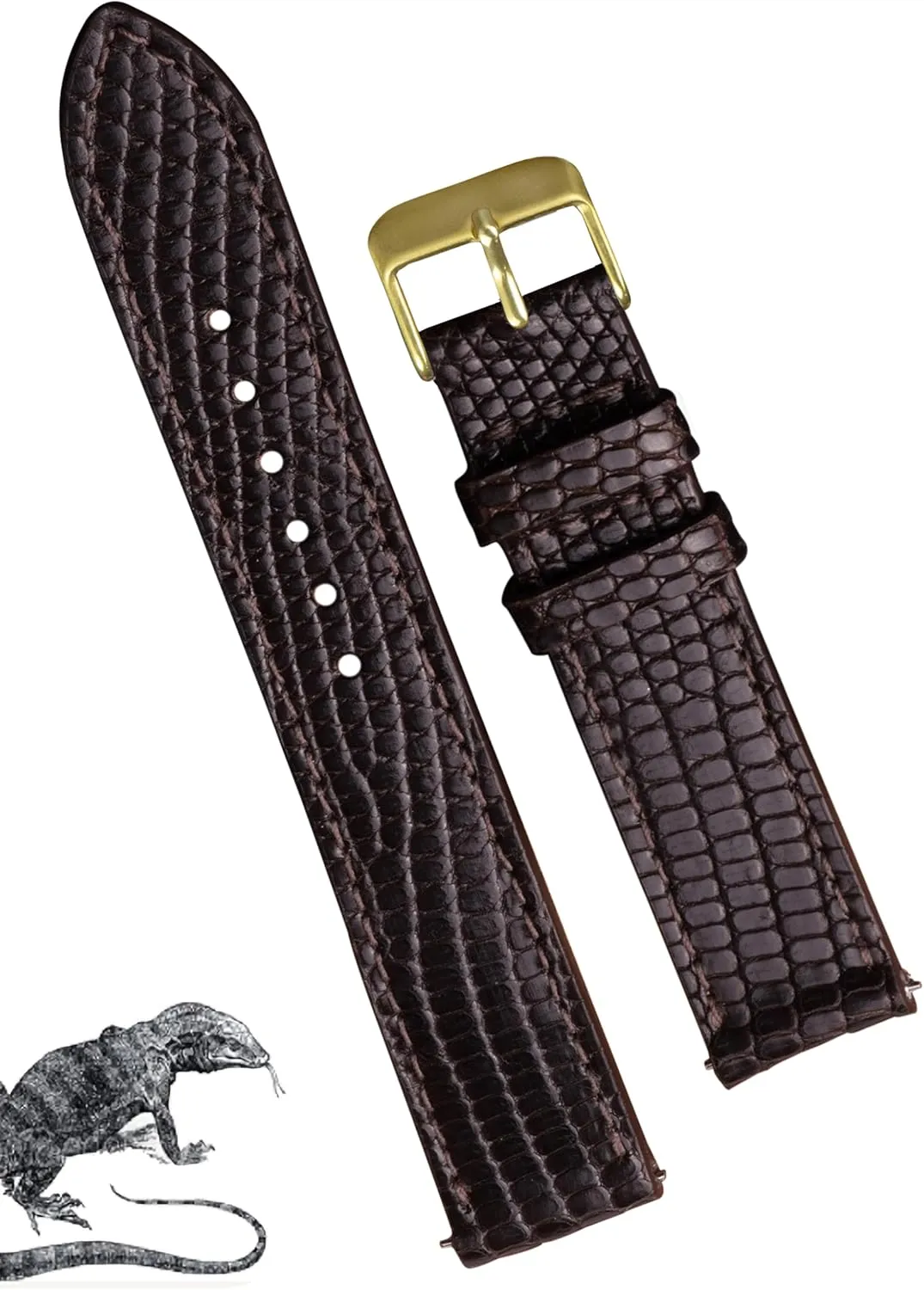 Watch Band Men Quick solidly vagueness mention renounce extensive Release Handmade Leather Strap, Slim Replacement Wristband Stainless Steel Buckle, Christmas Father's Day Gift for Dad Husband DH-NO-161G-22MM 22mm Flat Dark Brown Lizard 