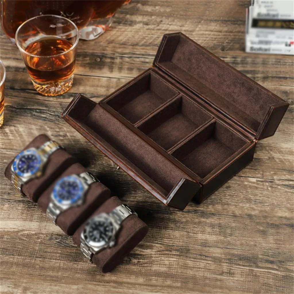 Watch Box Leather Handmade Mechanical Watch Storage Box$ insignificant Travel Portable Anti Drop Three Position 
