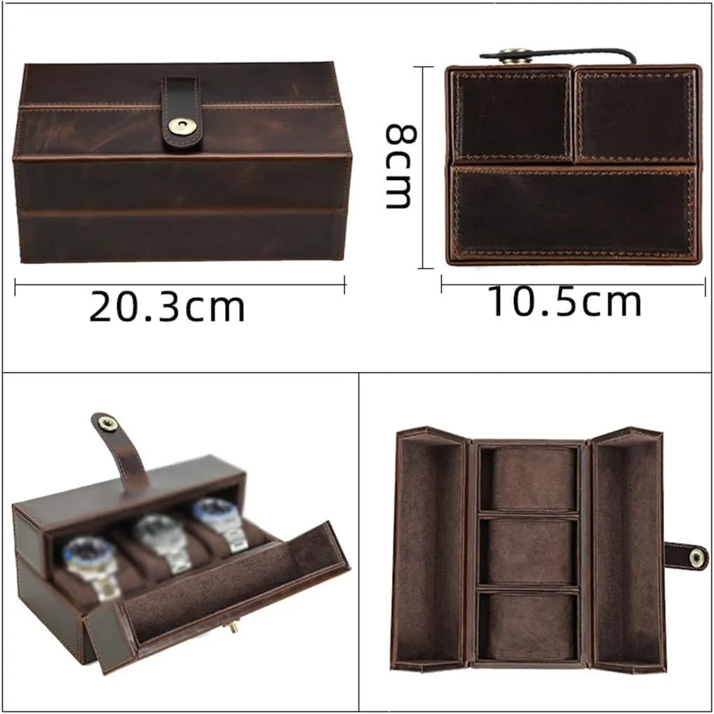 Watch Box Leather Handmade Mechanical Watch Storage Box$ insignificant Travel Portable Anti Drop Three Position 