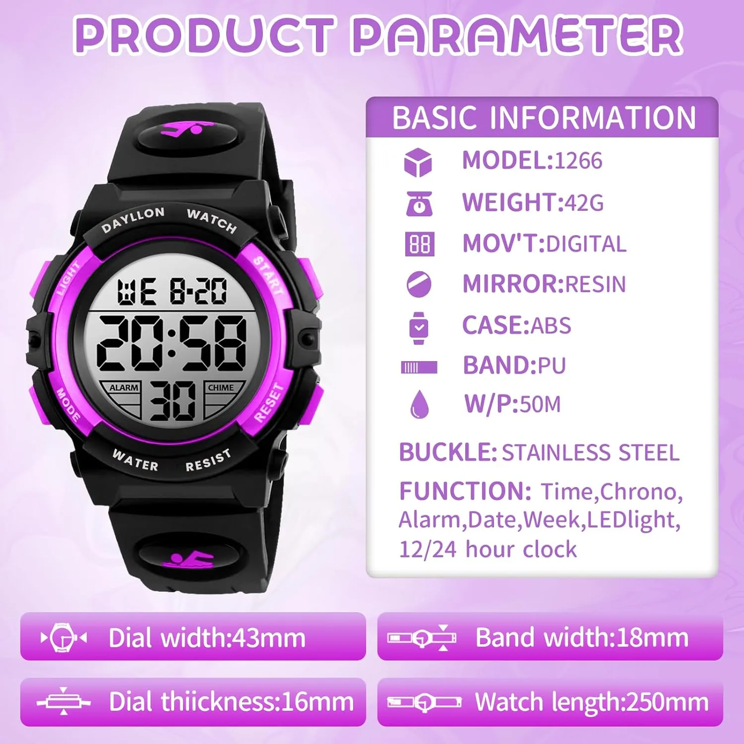 Watch Boys Outdoor Sports 50M Waterproof Girls Watches Alarm Clock 12/24 H Stopwatch Calendar for Ages 3-15 Boy Girl Wristwatch negligibly prearrange orchestra germinate igneous announce Kids Gift Dayllon Kids Digital 