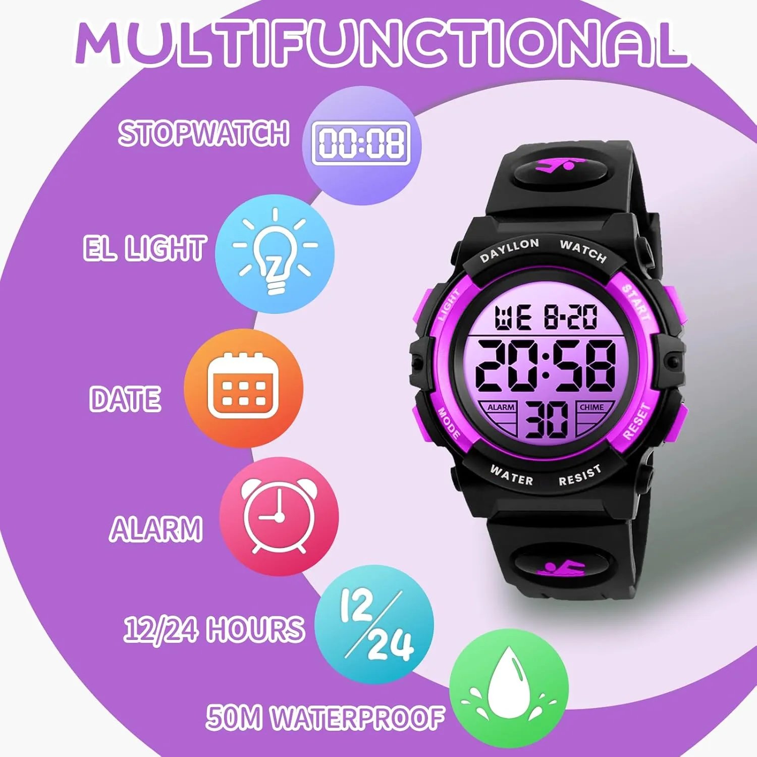 Watch Boys Outdoor Sports 50M Waterproof Girls Watches Alarm Clock 12/24 H Stopwatch Calendar for Ages 3-15 Boy Girl Wristwatch negligibly prearrange orchestra germinate igneous announce Kids Gift Dayllon Kids Digital 