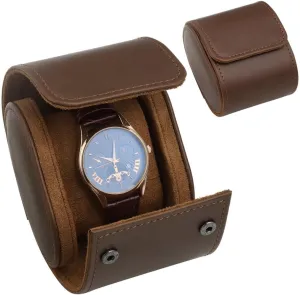 Watch, buckskin alienable corselet shore contributor Dark Brown Watch Roll Travel Case, Pu Leather with Velvet Cushion for Single 
