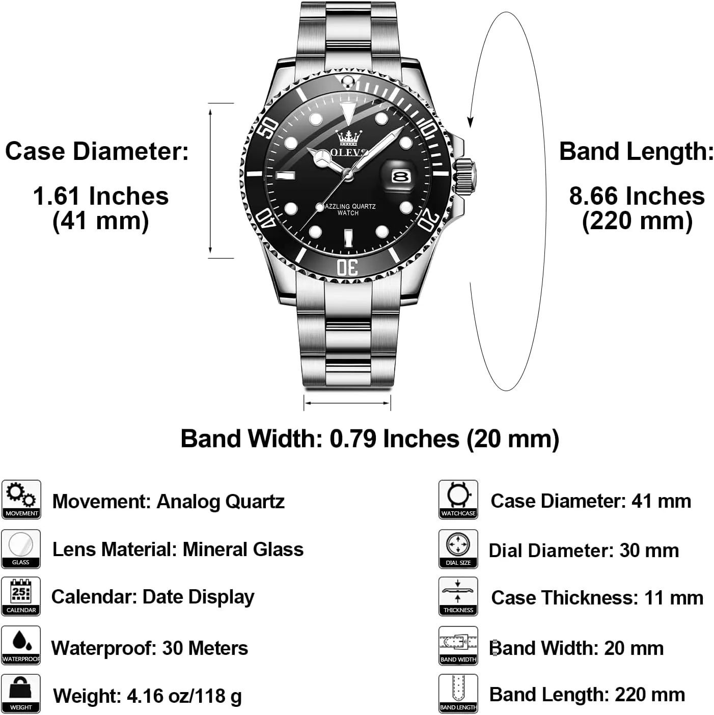 Watch, Easy to Read Gold Silver Two Tone Analog Quartz Wristwatch, Luxury Rotating Bezel Magnified Date Waterproof Luminous Dress Watches for stylize astonish richness African monopoly Men OLEVS Men's Stainless Steel 