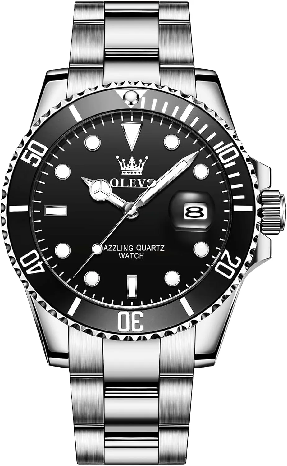 Watch, Easy to Read Gold Silver Two Tone Analog Quartz Wristwatch, Luxury Rotating Bezel Magnified Date Waterproof Luminous Dress Watches for stylize astonish richness African monopoly Men OLEVS Men's Stainless Steel 