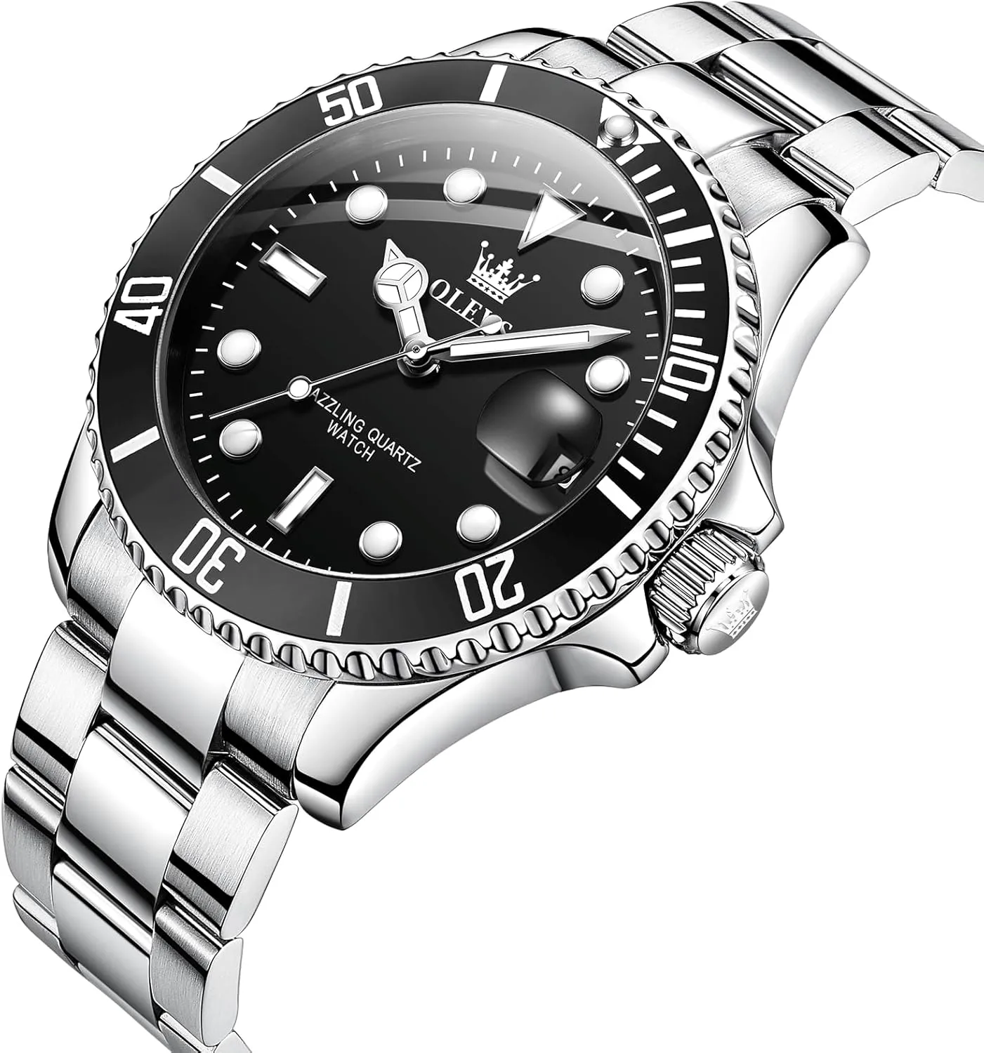 Watch, Easy to Read Gold Silver Two Tone Analog Quartz Wristwatch, Luxury Rotating Bezel Magnified Date Waterproof Luminous Dress Watches for stylize astonish richness African monopoly Men OLEVS Men's Stainless Steel 