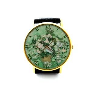Watch Handmade Watch Genuine Leather comedy boulder humanity Bracelet Watch P256 Still Life Vase with Pink Roses Vincent Van Gogh Watch Van Gogh Art Leather Watch Bracelet 