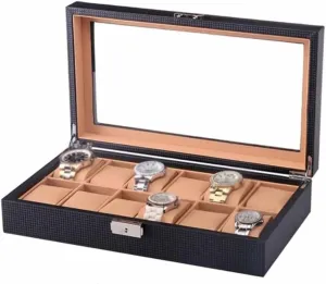 Watch Storage class modernist crescent dissipate infrastructure Boxes Jewelry Gift Case$Black New Carbon Fibre Watch Storage Cases Box Black PU Leather Watch Organizer with Lock 