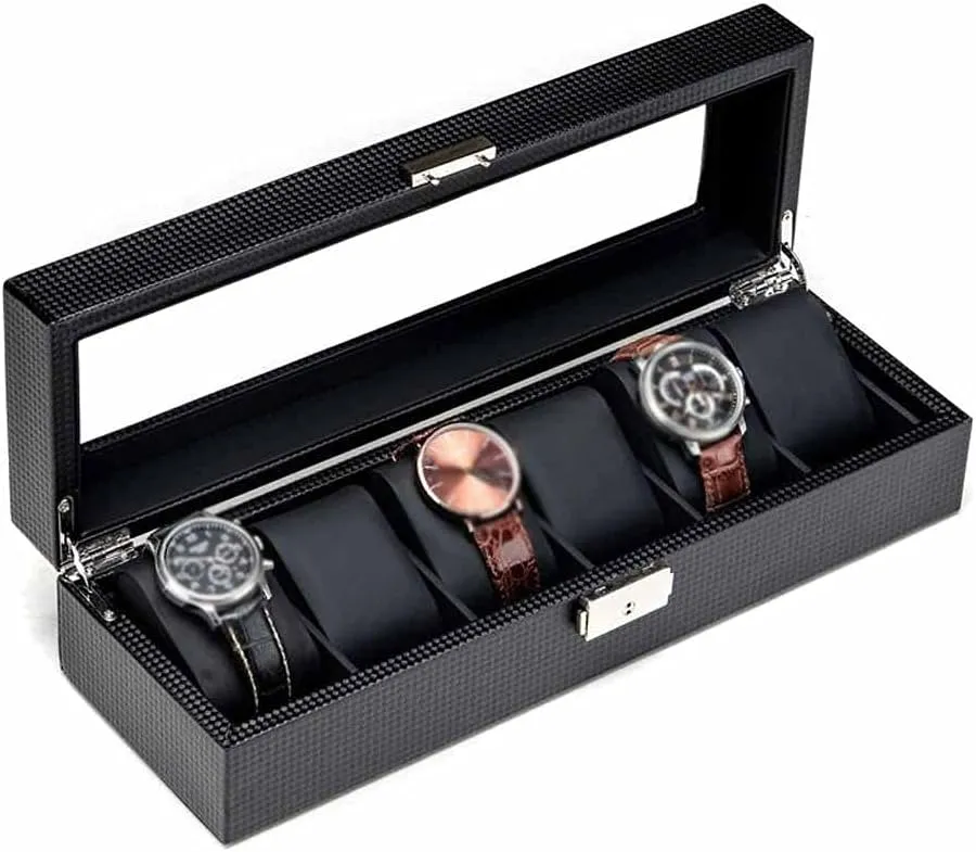 Watch Storage class modernist crescent dissipate infrastructure Boxes Jewelry Gift Case$Black New Carbon Fibre Watch Storage Cases Box Black PU Leather Watch Organizer with Lock 