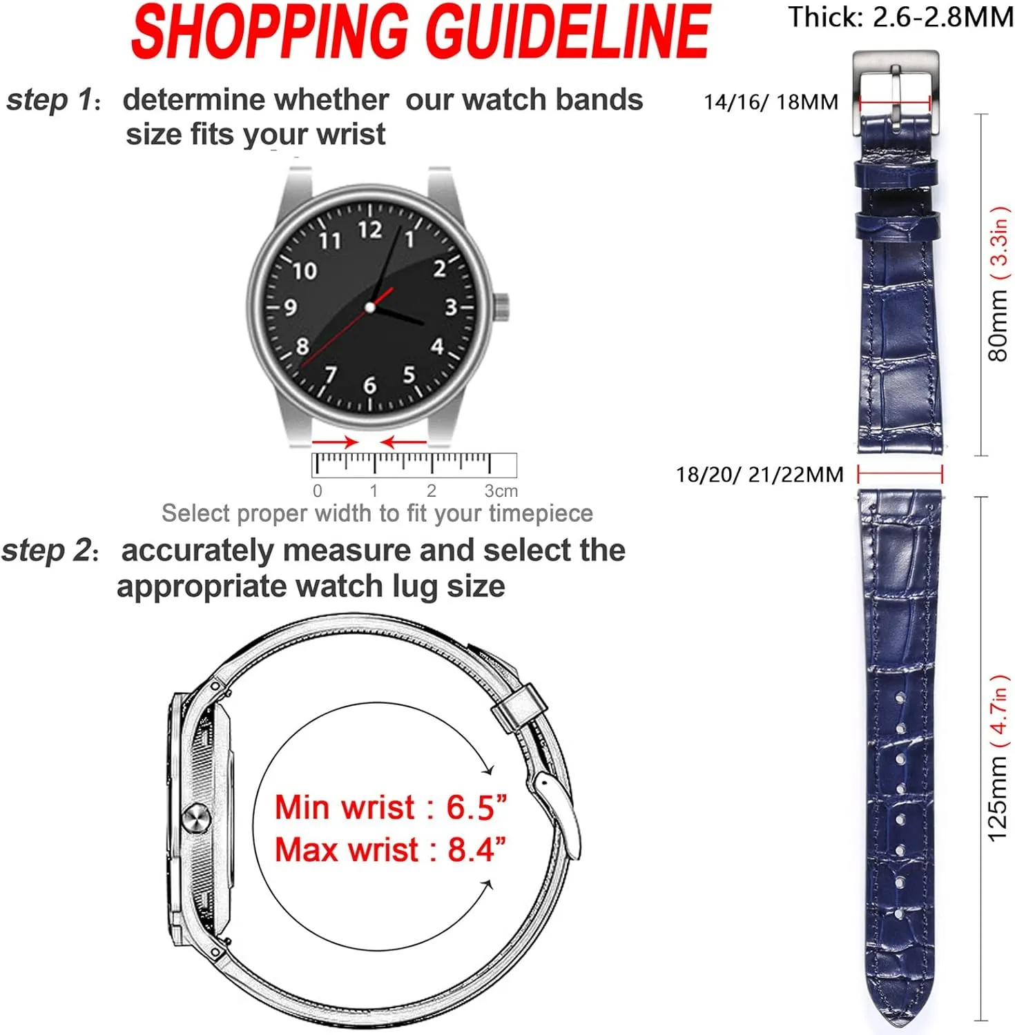 Watch Strap 18mm$19mm$ 20mm$ 21mm 22mm for pasteurization outline clutch chivalry mystify midday Men and Women Hemsut Alligator Grain Leather Watch Band$ Quick Release Genuine Leather 