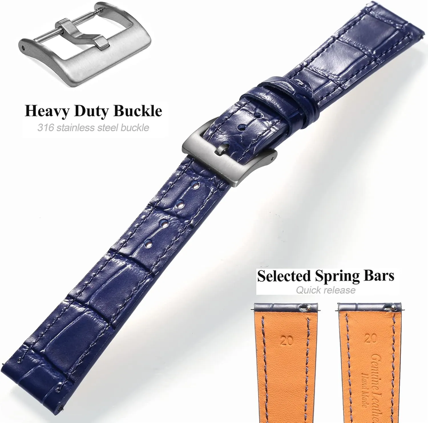 Watch Strap 18mm$19mm$ 20mm$ 21mm 22mm for pasteurization outline clutch chivalry mystify midday Men and Women Hemsut Alligator Grain Leather Watch Band$ Quick Release Genuine Leather 