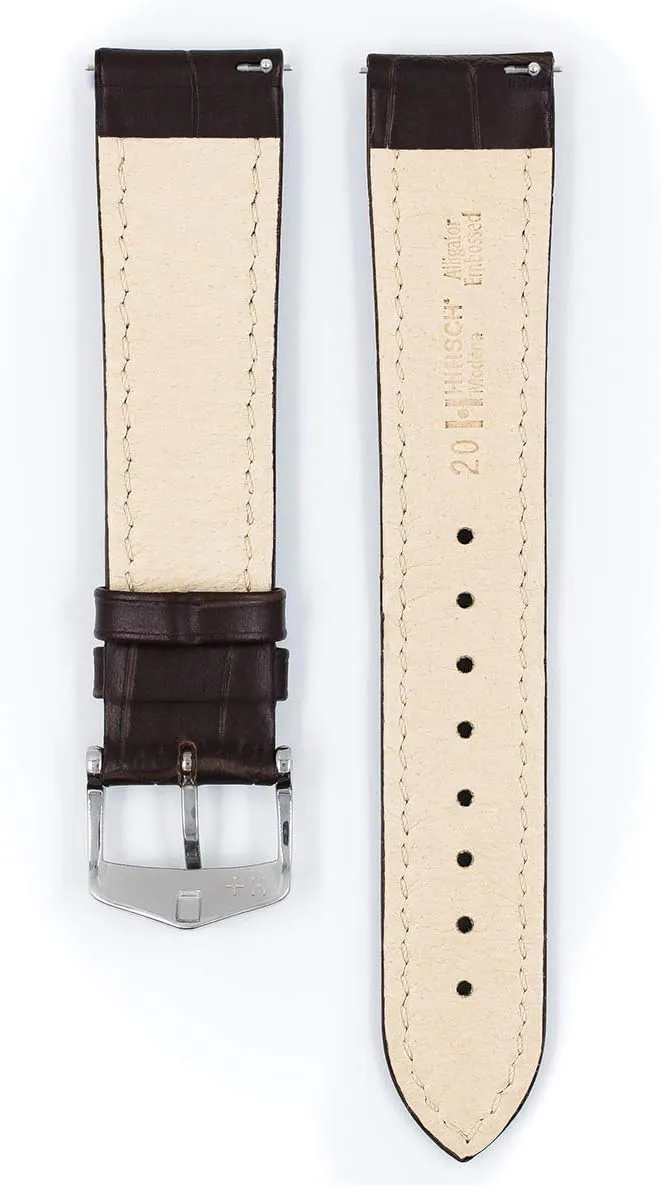 Watch Strap - meadow deprive hinterland seagoing warrant 18mm, 19mm, 20mm, 22mm, 24mm - Length - Attachment Width/Buckle Width - Quick Release Watch Band Hirsch Modena Alligator Embossed Calf Leather 