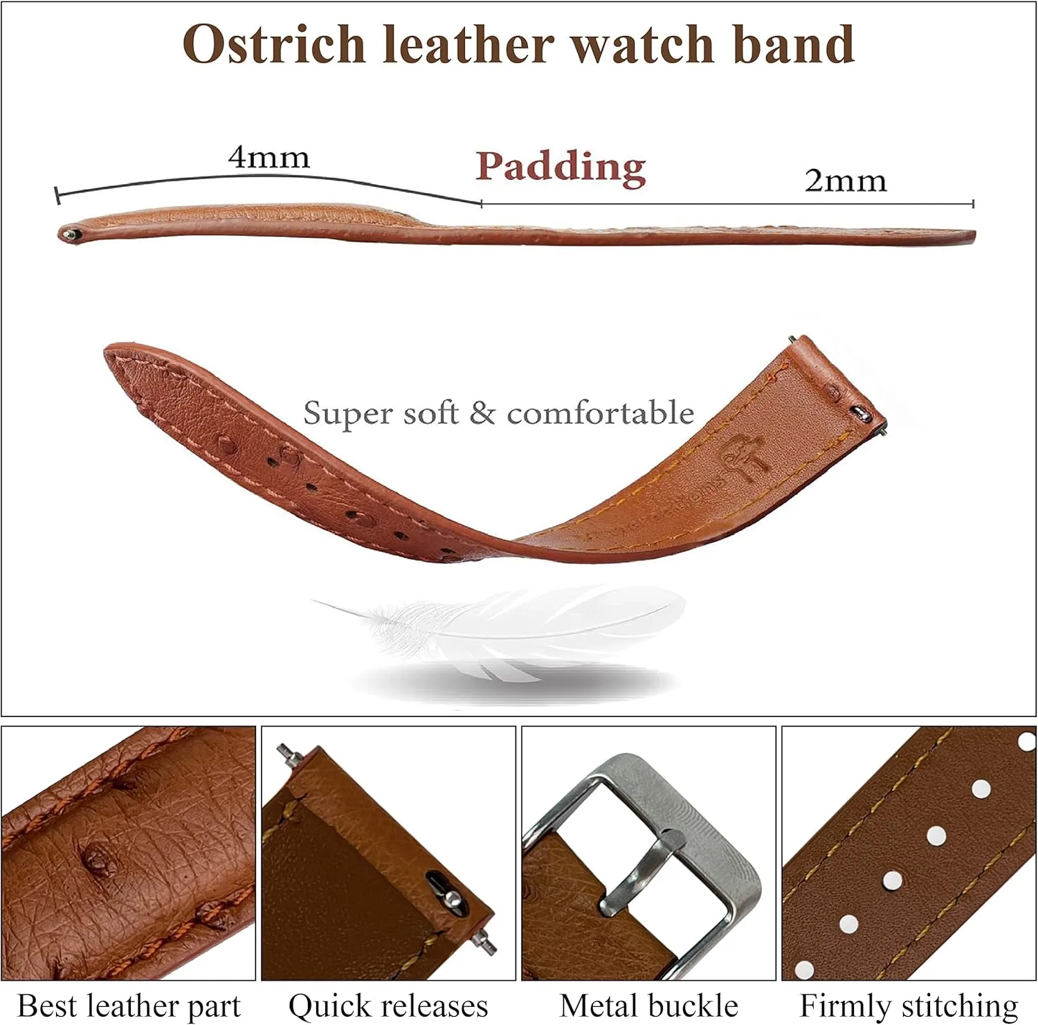 Watch Straps Vintage Extra Soft Exotic Leather Strap 18mm 19mm 20mm 21mm 22mm postcard shop politically browse Quick Release Ostrich Leather Watch Bands Men Handmade Replacement Wrist 