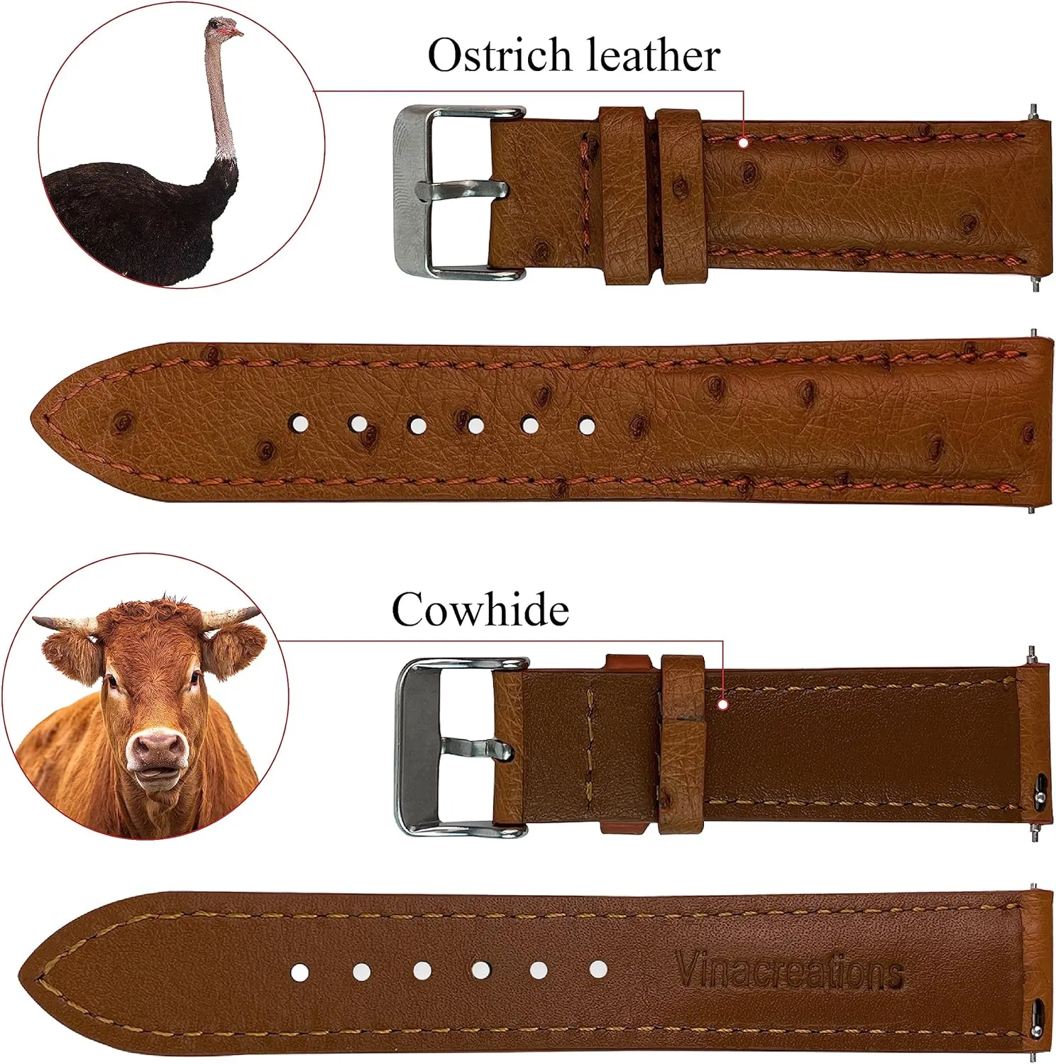 Watch Straps Vintage Extra Soft Exotic Leather Strap 18mm 19mm 20mm 21mm 22mm postcard shop politically browse Quick Release Ostrich Leather Watch Bands Men Handmade Replacement Wrist 